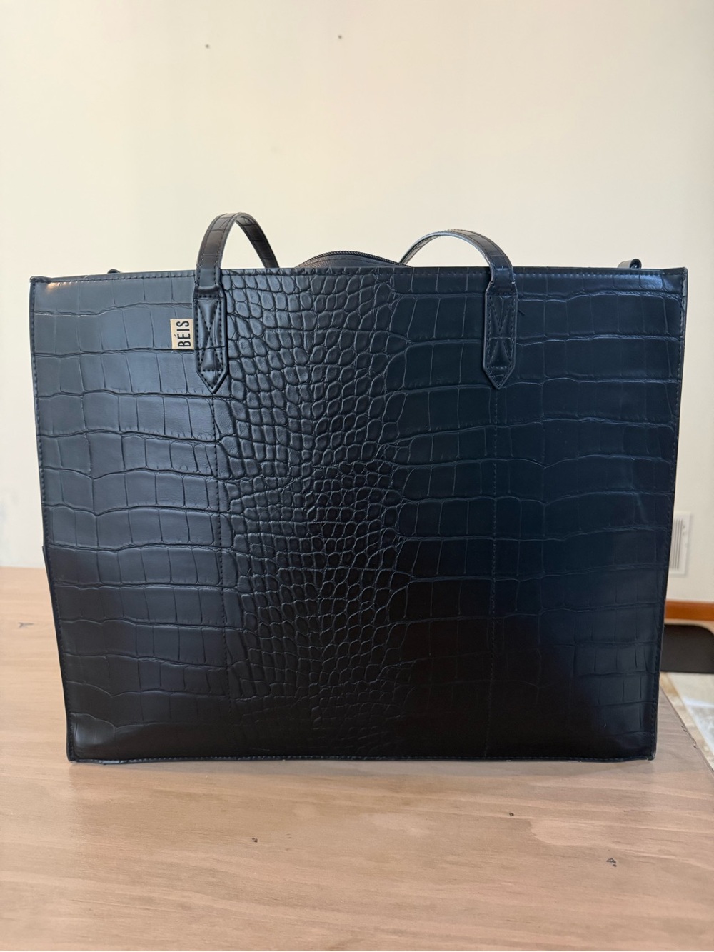 BEIS Black Croc-Embossed Work Tote Large